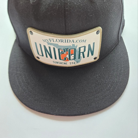 CityLocs Florida Plate Leather Patch Unicorn Black Fitted Hat Streetwear - Picture 9 of 10